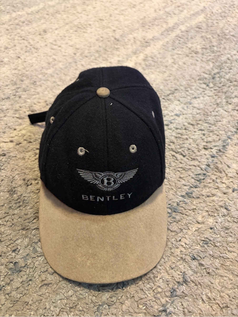 Official Bentley Motors Wool Baseball Cap Navy Suede Brim Logo Strapback Hat